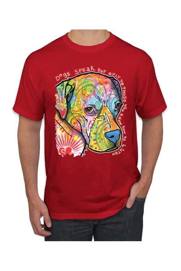 Neon Lab Dog Lover Shirt | Labrador Dogs Speak To Those Who Listen | Dean Russo Art Animal Lover Men's T-Shirt, Red, Small