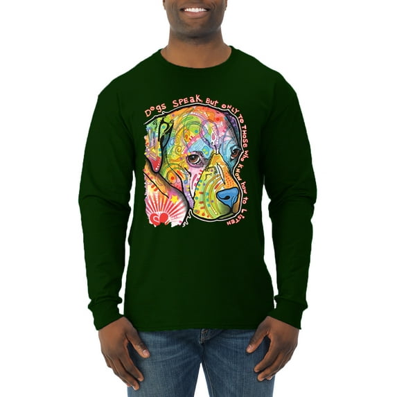 Neon Lab Dog Lover Shirt | Labrador Dogs Speak To Those Who Listen | Dean Russo Art Animal Lover Mens Long Sleeve Shirt, Forest Green, Large