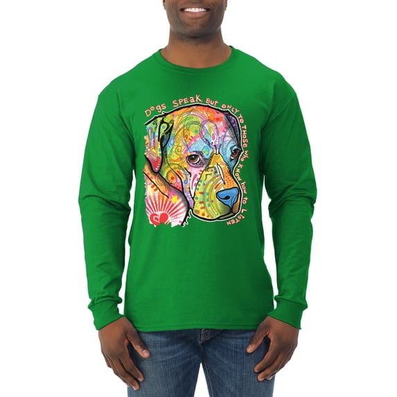 Neon Lab Dog Lover Shirt | Labrador Dogs Speak To Those Who Listen | Dean Russo Art Animal Lover Mens Long Sleeve Shirt, Kelly, Small