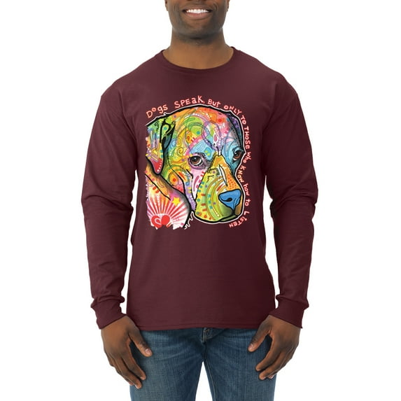 Neon Lab Dog Lover Shirt | Labrador Dogs Speak To Those Who Listen | Dean Russo Art Animal Lover Mens Long Sleeve Shirt, Maroon, Medium