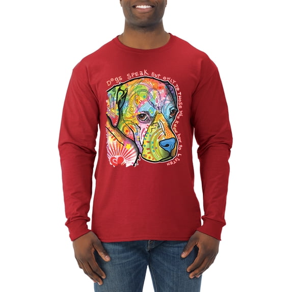 Neon Lab Dog Lover Shirt | Labrador Dogs Speak To Those Who Listen | Dean Russo Art Animal Lover Mens Long Sleeve Shirt, Red, Medium