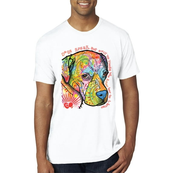Neon Lab Dog Lover Shirt | Labrador Dogs Speak To Those Who Listen | Dean Russo Art Animal Lover Mens Premium Tri Blend T-Shirt, True White, Medium