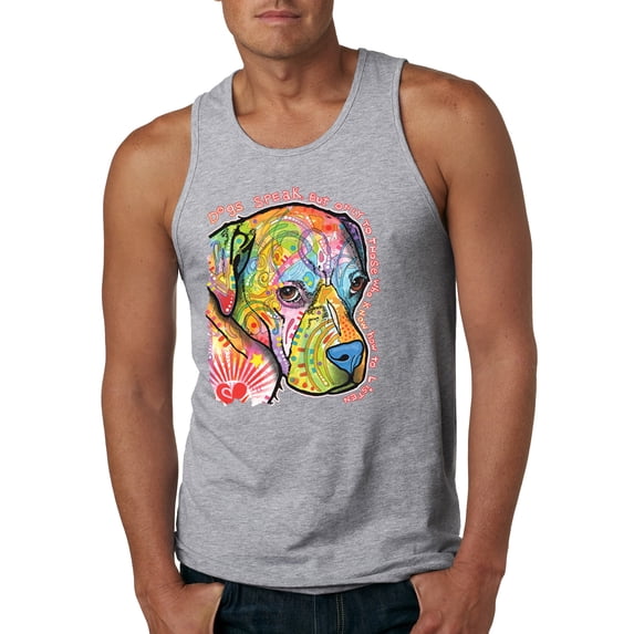 Neon Lab Dog Lover Shirt | Labrador Dogs Speak To Those Who Listen | Dean Russo Art Animal Lover Mens Tank Top, Heather Grey, Medium