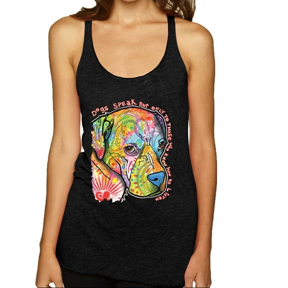 Neon Lab Dog Lover Shirt | Labrador Dogs Speak To Those Who Listen | Dean Russo Art Animal Lover Tri-Blend Racerback Tank Top, Vintage Black, Large