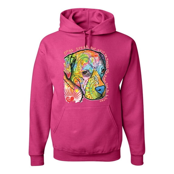 Neon Lab Dog Lover Shirt | Labrador Dogs Speak To Those Who Listen | Dean Russo Art Animal Lover Unisex Hoodie Sweatshirt, Fuschia, XX-Large