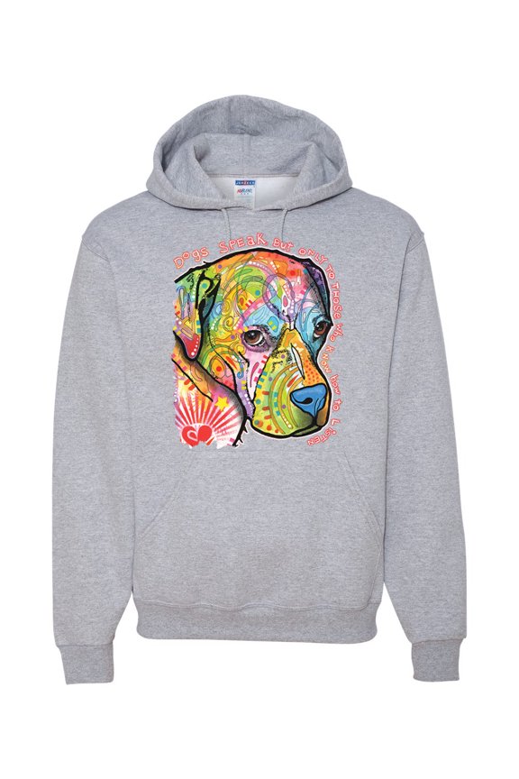 Neon Lab Dog Lover Shirt | Labrador Dogs Speak To Those Who Listen | Dean Russo Art Animal Lover Unisex Hoodie Sweatshirt, Heather Grey, Medium