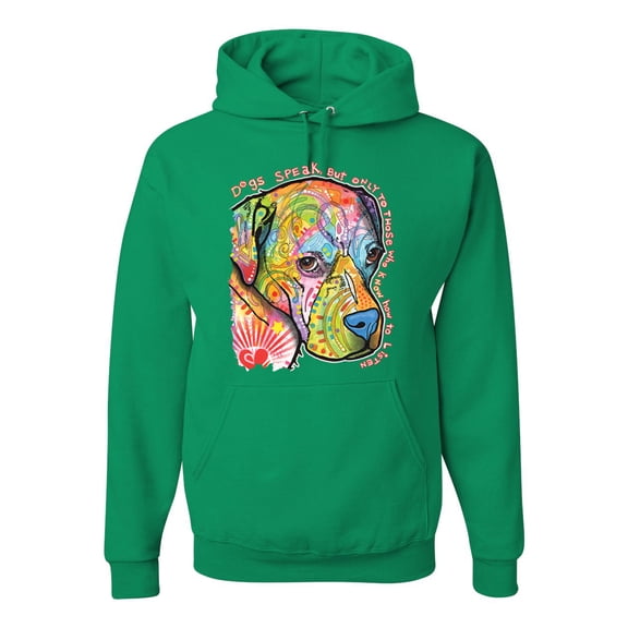 Neon Lab Dog Lover Shirt | Labrador Dogs Speak To Those Who Listen | Dean Russo Art Animal Lover Unisex Hoodie Sweatshirt, Kelly, 3X-Large