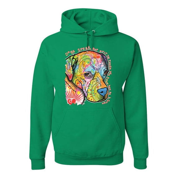 Neon Lab Dog Lover Shirt | Labrador Dogs Speak To Those Who Listen | Dean Russo Art Animal Lover Unisex Hoodie Sweatshirt, Kelly, 3X-Large