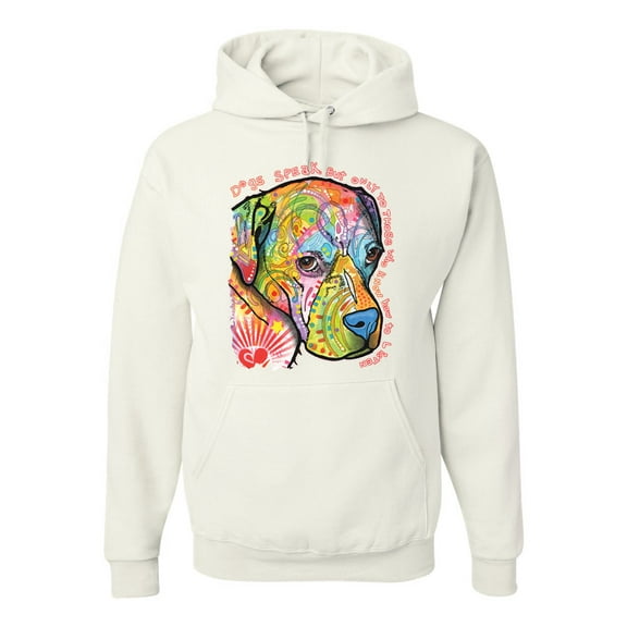 Neon Lab Dog Lover Shirt | Labrador Dogs Speak To Those Who Listen | Dean Russo Art Animal Lover Unisex Hoodie Sweatshirt, White, X-Large