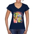 thumbnail image 1 of Neon Lab Dog Lover Shirt | Labrador Dogs Speak To Those Who Listen | Dean Russo Art Animal Lover Womenâ€™s Standard V-Neck Tee, Navy, Small, 1 of 6