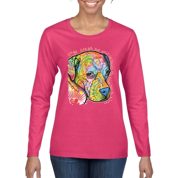 Neon Lab Dog Lover Shirt | Labrador Dogs Speak To Those Who Listen | Dean Russo Art Animal Lover Womens Long Sleeve T-Shirt, Fuschia, Medium