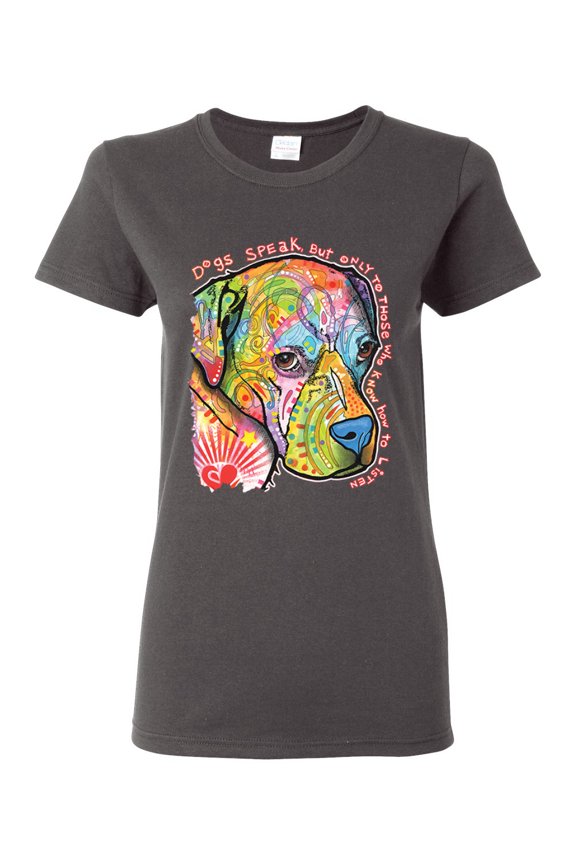 Neon Lab Dog Lover Shirt | Labrador Dogs Speak To Those Who Listen | Dean Russo Art Animal Lover Womens T-Shirt, Charcoal, 3X-Large