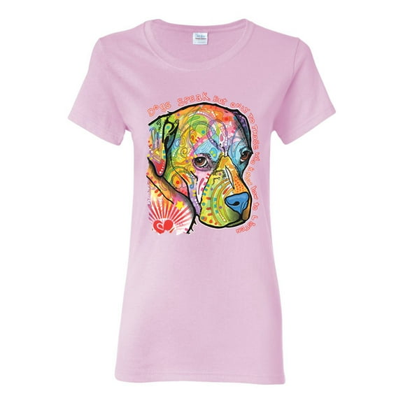 Neon Lab Dog Lover Shirt | Labrador Dogs Speak To Those Who Listen | Dean Russo Art Animal Lover Womens T-Shirt, Light Pink, Medium