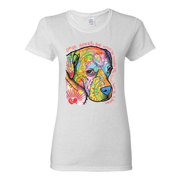 Neon Lab Dog Lover Shirt | Labrador Dogs Speak To Those Who Listen | Dean Russo Art Animal Lover Womens T-Shirt, White, 3X-Large