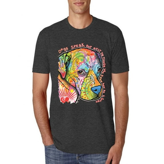 Neon Lab Dog Lover Shirt | Labrador Dogs Speak To Those Who Listen | Dean Russo Art Animal Lover Mens Premium Tri Blend T-Shirt, Vintage Black, Medium