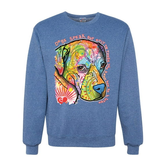 Neon Lab Dog Lover Shirt | Labrador Dogs Speak To Those Who Listen | Dean Russo Art Animal Lover Unisex Crewneck Sweatshirt, Vintage Heather Blue, 3X-Large
