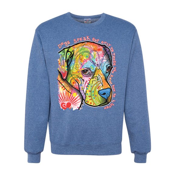 Neon Lab Dog Lover Shirt | Labrador Dogs Speak To Those Who Listen | Dean Russo Art Animal Lover Unisex Crewneck Sweatshirt, Vintage Heather Blue, XX-Large