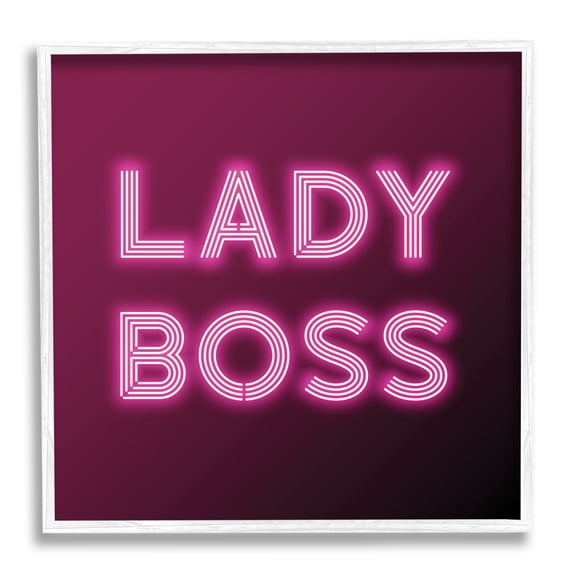 Neon Lady Boss Fashion Modern Pink Word Design Typography Framed Art Print Wall Art, 17x17