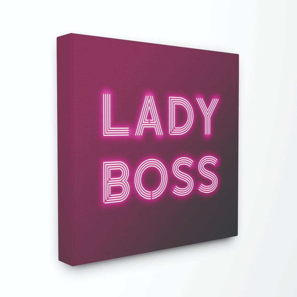 Neon Lady Boss Fashion Modern Pink Word Design Typography Gallery-Wrapped Canvas Print Wall Art, 17x17