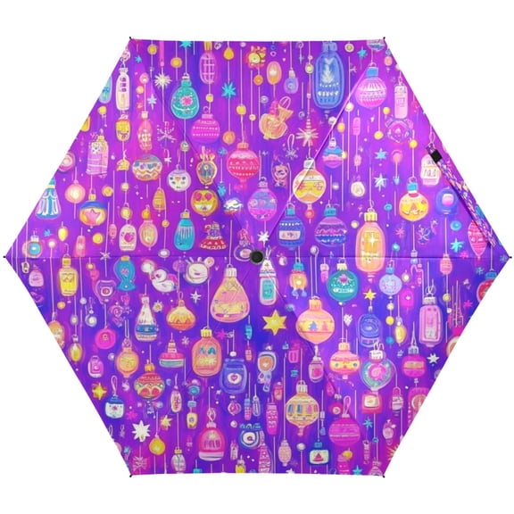 Neon Lanterns Pattern Umbrellas for Sun Auto Open Close UV50+ Waterproof 5-Fold Compact Fiberglass Frame