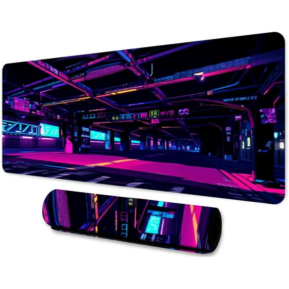 Neon Large Mouse Pad 31.5x11.8 Inches Magic Future Space Urban Housing Pattern Printed Mouse Pad for Home Studio Keyboard Table Mat BDHYMN240