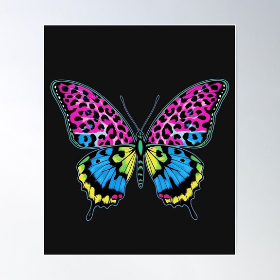 Neon Leopard Butterfly - Bold And Bright Animal Fusion Poster Wall Art, Modern Wall Decor For Living Room Bedroom, 12x18 UNFRAMED