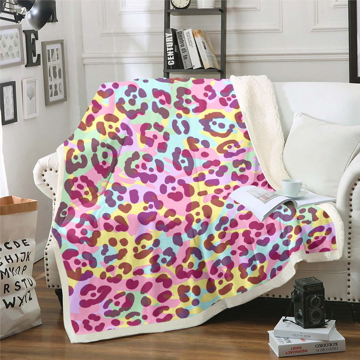 Neon Leopard Fuzzy Blanket RainbowColored Cheetah Print Throw Blanket