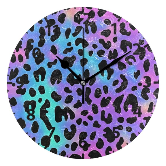 Neon Leopard Pattern Wall Clock 10in Round Artistic Oil Painting Home Decor Desk Table Clock