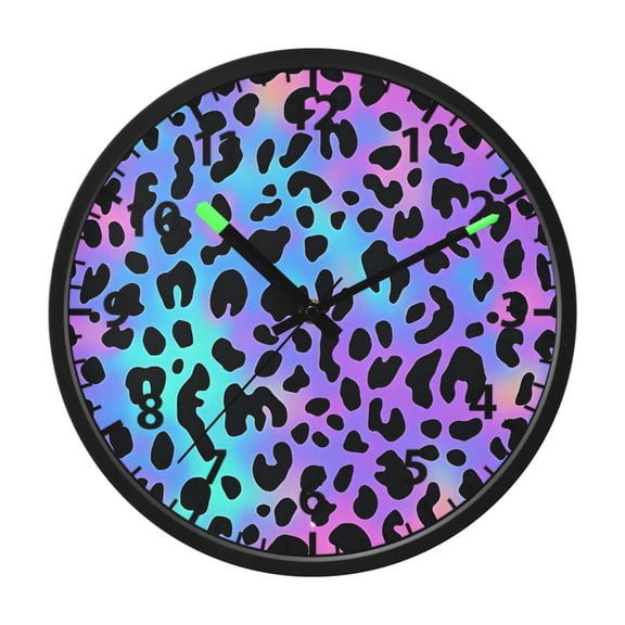 Neon Leopard Pattern Wall Clock 12 Inch Voice Activated Night Light Silent Non Ticking