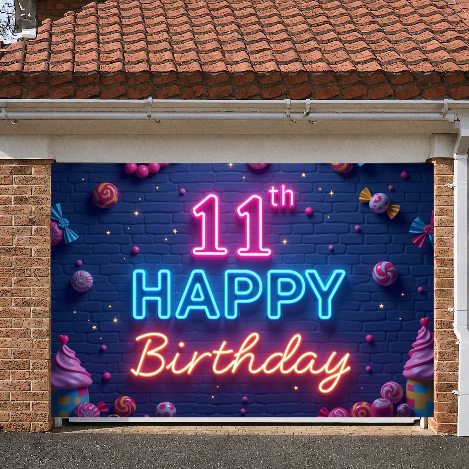 Neon Light 11th Birthday Banner Candy Decor Display Colorful Design