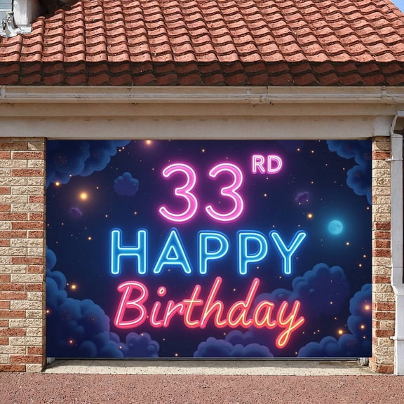 Neon Light 33rd Birthday Banner Starry Sky Happy Birthday Display  Design Moon Element Neon Party Backdrop for 33rd Birthday Party Adult Birthday Celebration Neon Themed Party