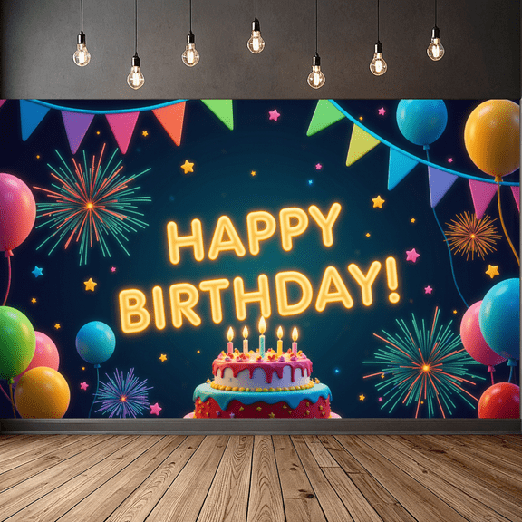 Neon Light Banner Colorful Flag Birthday Party Cake Decoration for Kids Celebration Indoor Event
