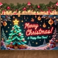 thumbnail image 1 of Neon Light Christmas Banner Christmas Tree Merry Christmas Display Colorful Ornaments Snowflake Pattern Xmas Backdrop for Christmas Party New Year Celebration Holiday Gathering, 1 of 9