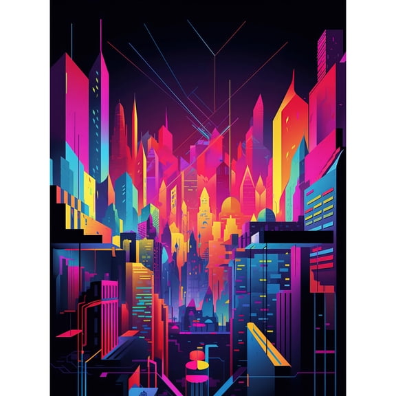 Neon Light Colour Abstract Metropolis Cityscape at Night Modern Artwork Unframed Wall Art Print Poster Home Decor Premium