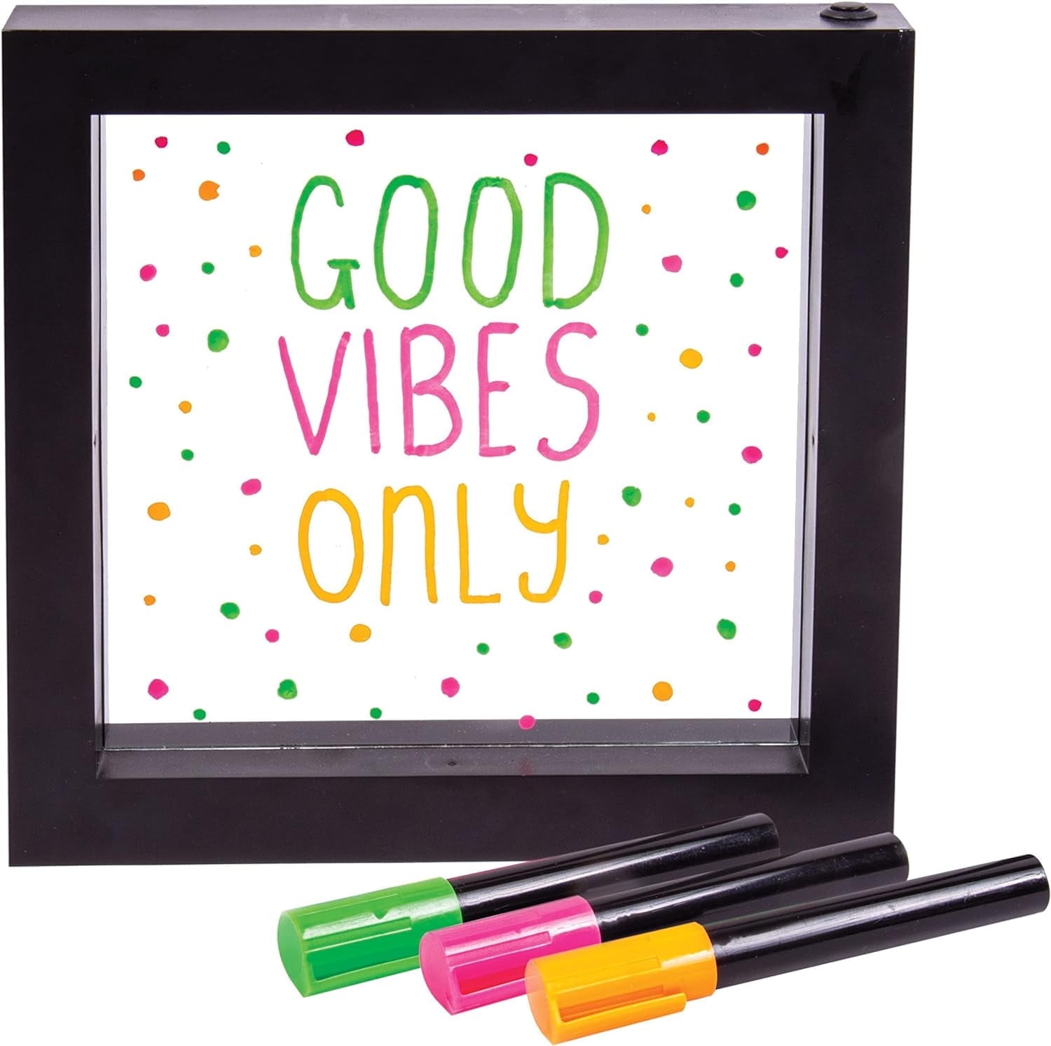 Black Neon Light Effect Message Frame with Colored Pens