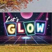 Neon Light Glow Party Banner Colorful Neon Display Disco Ball Starry Glow Background for Glow Party Neon Party Disco Night