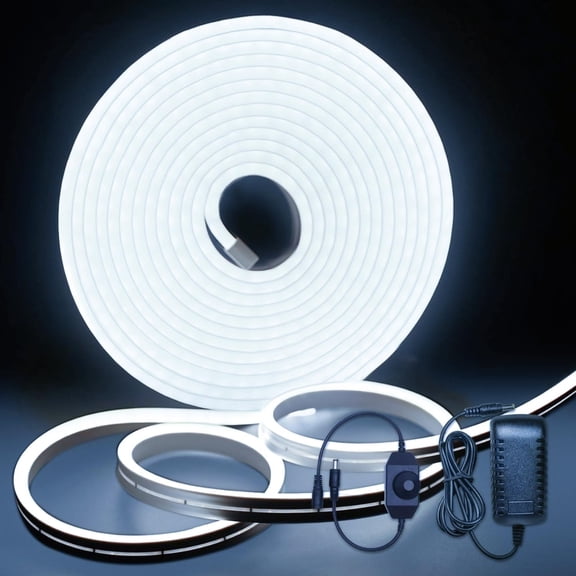 Neon Light Strips, Cool White Dimmable LED Strip Lights, 16.4ft/5m Flexible Waterproof LED Neon Rope Lights DIY LED Strip Lights for Gaming Bedroom Outdoor Decor (Power Adapter Included)