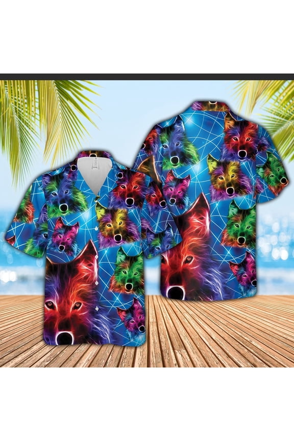 Neon Light Wolf Hawaiian Shirts title