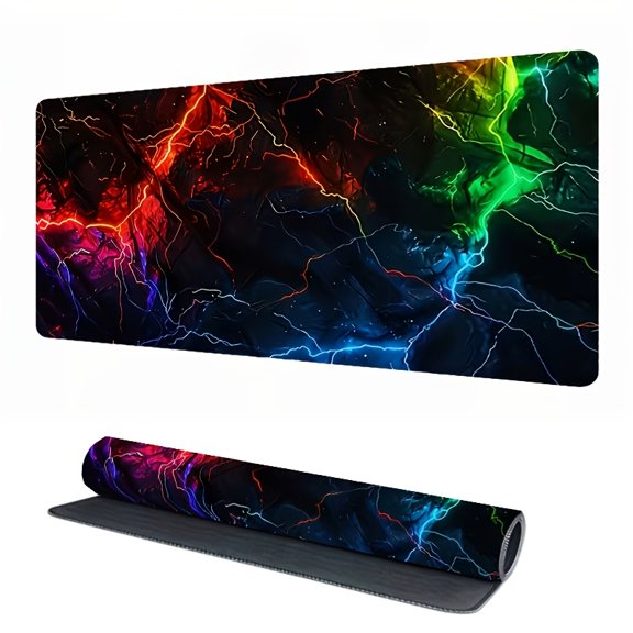 Neon Lightning Gaming Mouse Pad, Large Non-Slip Desk Mat, HD Printed Extended Keyboard Pad for Home Office Esports PC Gaming