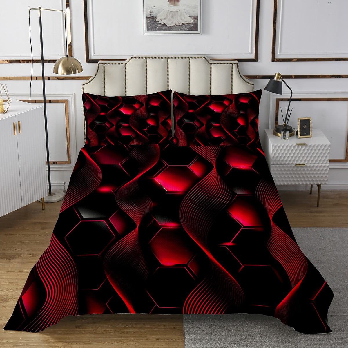 Neon Lights Geometric Queen Bedspread Set,Geometry Stripes