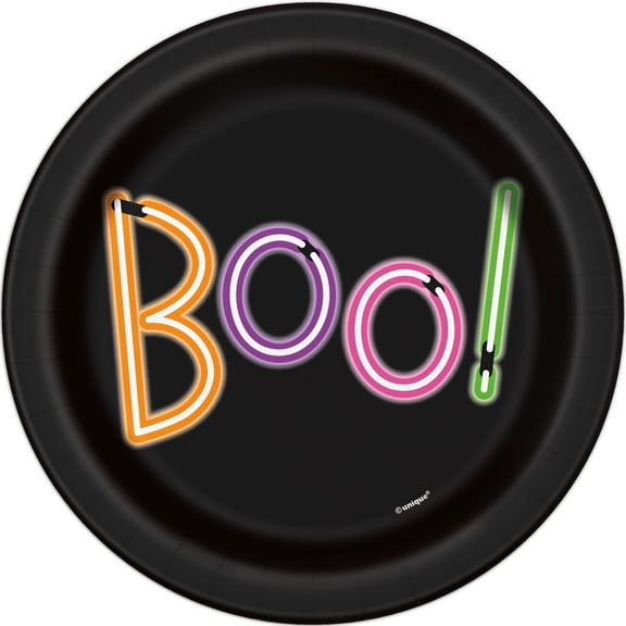 Neon Lights Halloween "Boo!" Round 7" Dessert Plates, 8ct