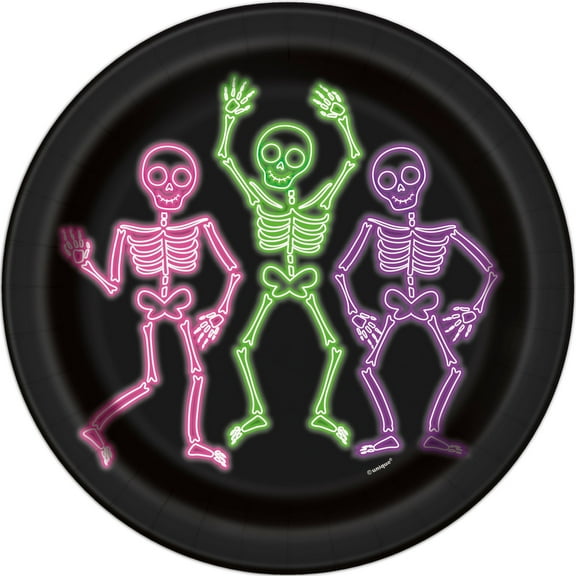 Neon Lights Halloween Round 9" Dinner Plates, 8ct