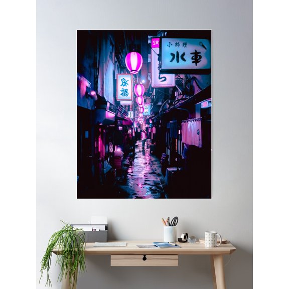 Neon Lights In Tokyo Poster Wall Art, Modern Wall Decor For Living Room Bedroom, 24x36 UNFRAMED