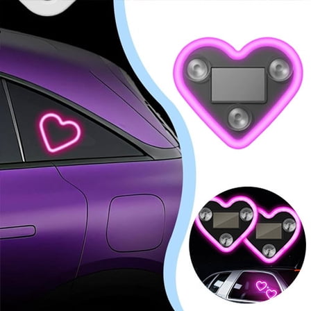 Neon Lights Solar Powered Heart LED Light for Car Windows with Multiple Colors and Waterproof Design for Romantic Ambiance,Pink 1Pcs JASKFLY