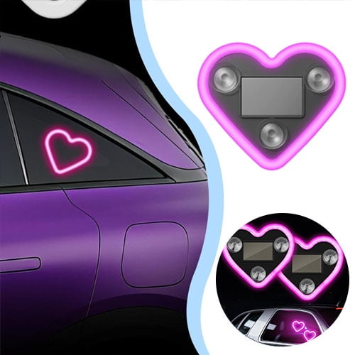 Neon Lights Solar Powered Heart LED Light for Car Windows with Multiple Colors and Waterproof Design for Romantic Ambiance,Pink 1Pcs JASKFLY