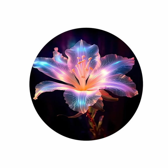 Neon Lily Round Mouse Pad 7.87 inch Rubber Desk Accessory for Office and Gaming