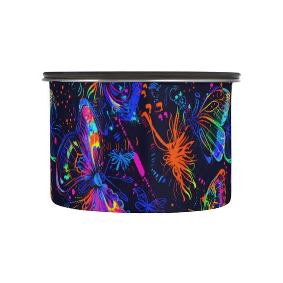 Neon Line Butterfly Airtight Coffee Bean Canister 17oz Food Storage Containers with Lids For Gournd, Tea, Sugar, Flour, Rice, Cereal, Candy Cookie Jar