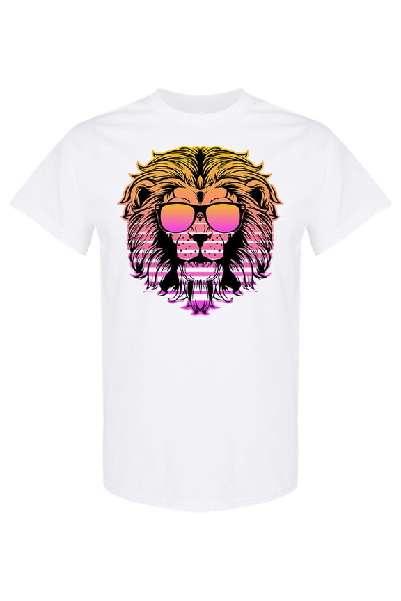 Neon Lion With Glasses Design T-Shirt Men -Image by Shutterstock, Male Large