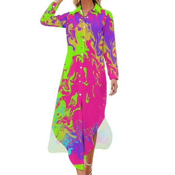 Neon Long Sleeved Shirt Dress Woman clothes dress women elegant luxury