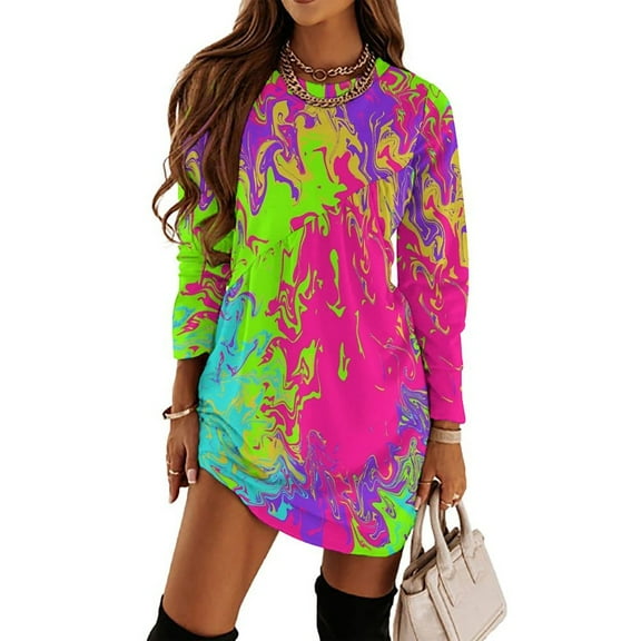 Neon Loose Dress Evening Dress Summer Dresses for Women Luxury Dress Long Sleeved Dress